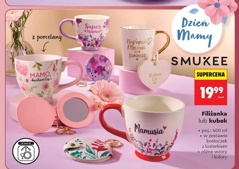 Filiżanka z porcelany SMUKEE w zestawie breloczek z lusterkiem 400ml