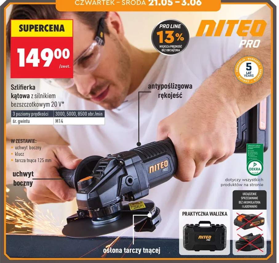 Szlifierka kątowa z silnikiem bezszczotkowym NITEO PRO 20V