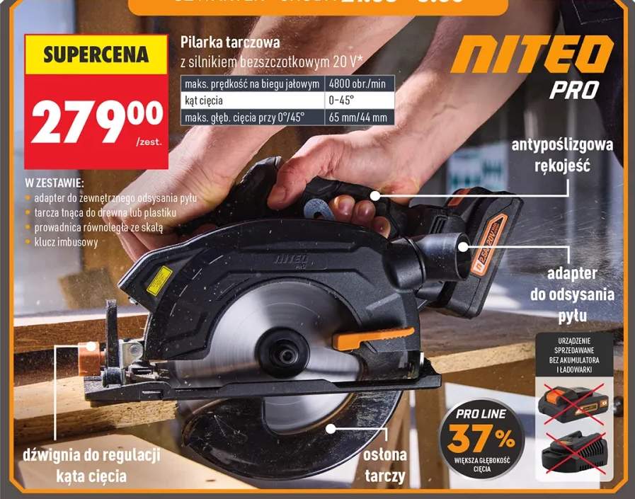 Pilarka tarczowa z silnikiem bezszczotkowym 20V NITEO PRO