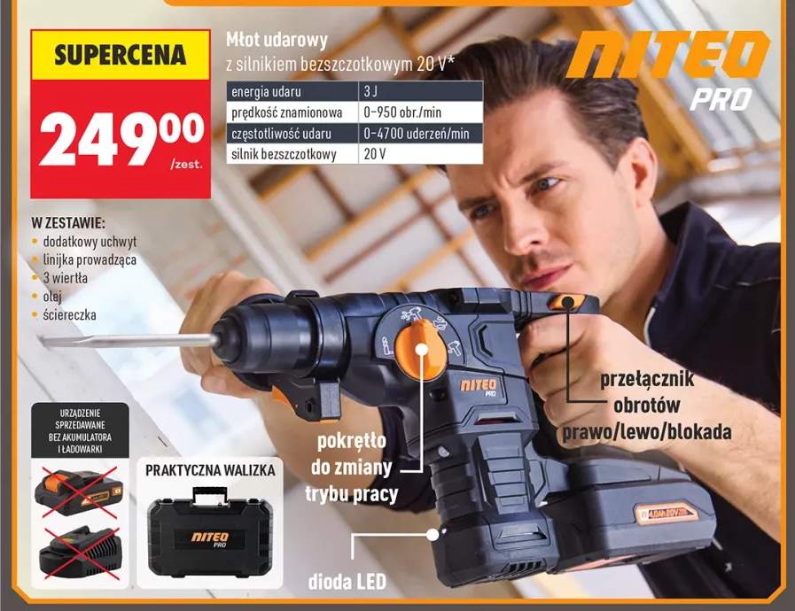 Młot udarowy z silnikiem bezszczotkowym NITEO PRO 20V