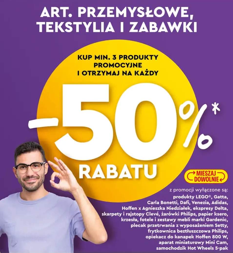 Artykuły przemysłowe, tekstylia i zabawki -50%