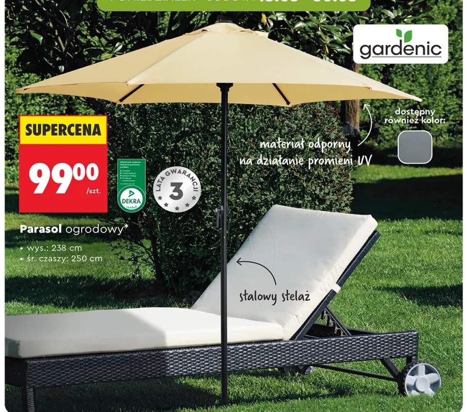 Parasol ogrodowy Gardenic wys. 238cm śr. czaszy 250cm