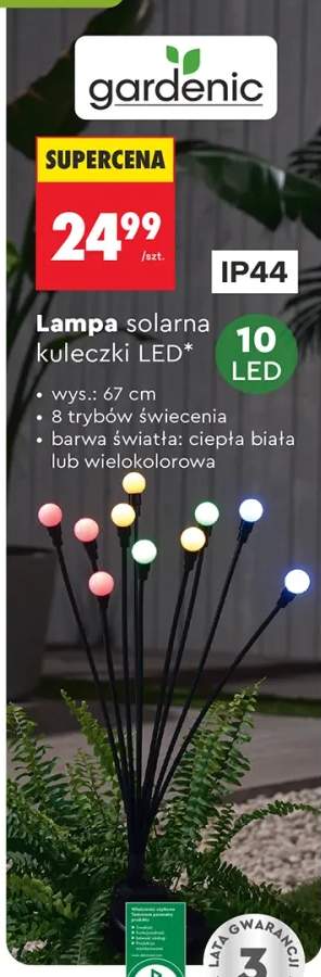 Lampa solarna kuleczki 10 LED wielokolorowa wys. 67cm