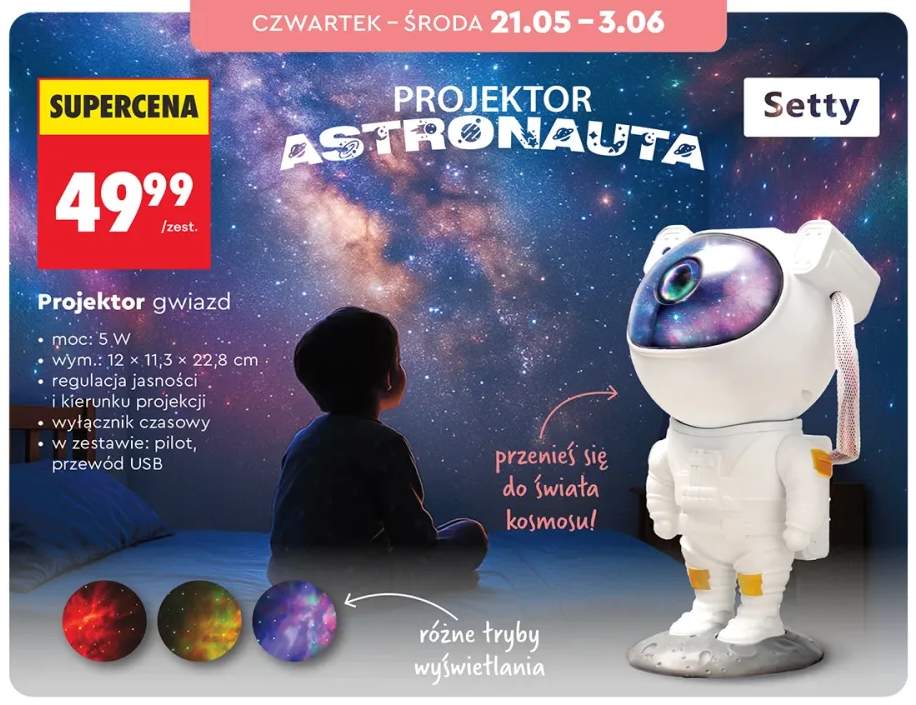 Projektor gwiazd Setty Astronauta moc 5W wym. 12x11,3x22,8cm