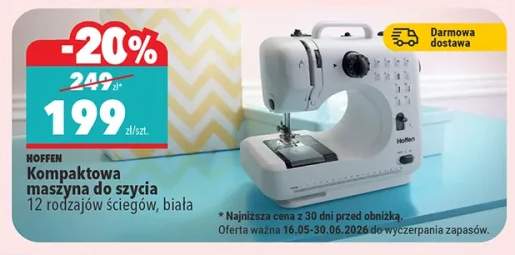 Kompaktowa maszyna do szycia Hoffen 12 rodzajów ściegów biała