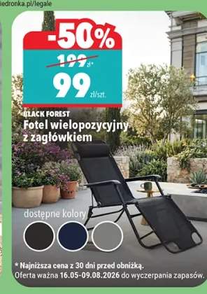 Fotel wielopozycyjny z zagłówkiem BLACK FOREST