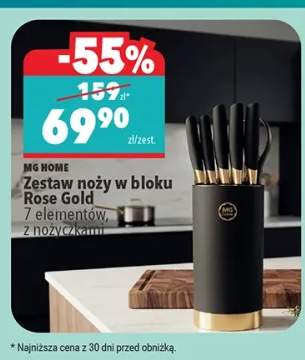 Zestaw noży w bloku MG HOME Rose Gold 7 elementów z nożyczkami