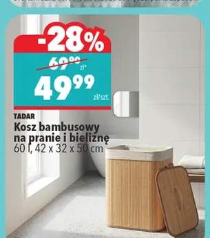 Kosz bambusowy na pranie i bieliznę TADAR 60l 42x32x50cm