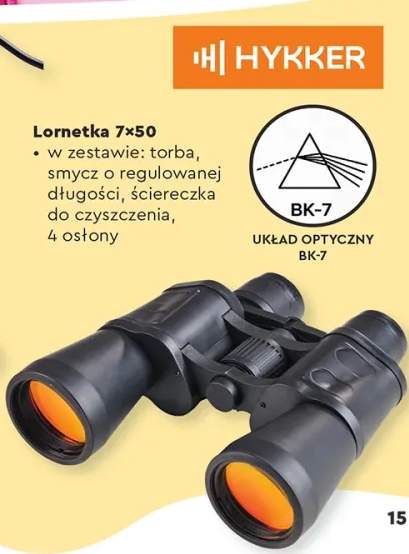 Lornetka 7x50 HYKKER w zestawie torba smycz o regulowanej długości ściereczka do czyszczenia 4 osłony