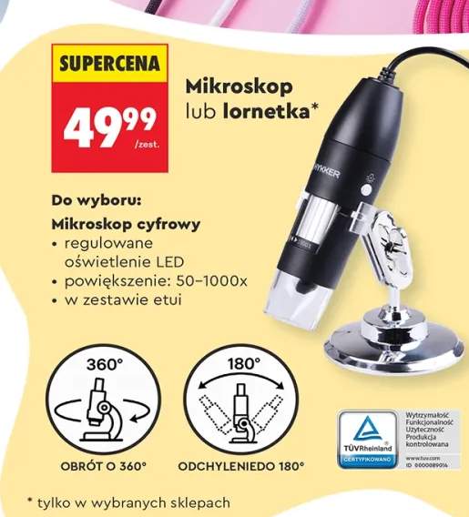 Mikroskop cyfrowy HYKKER regulowane oświetlenie LED powiększenie 50-1000x w zestawie etui