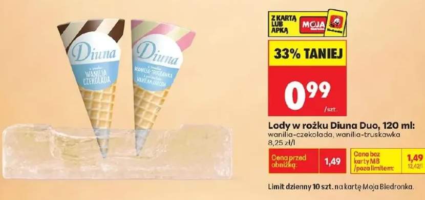 Lody w rożku Diuna Duo wanilia-czekolada