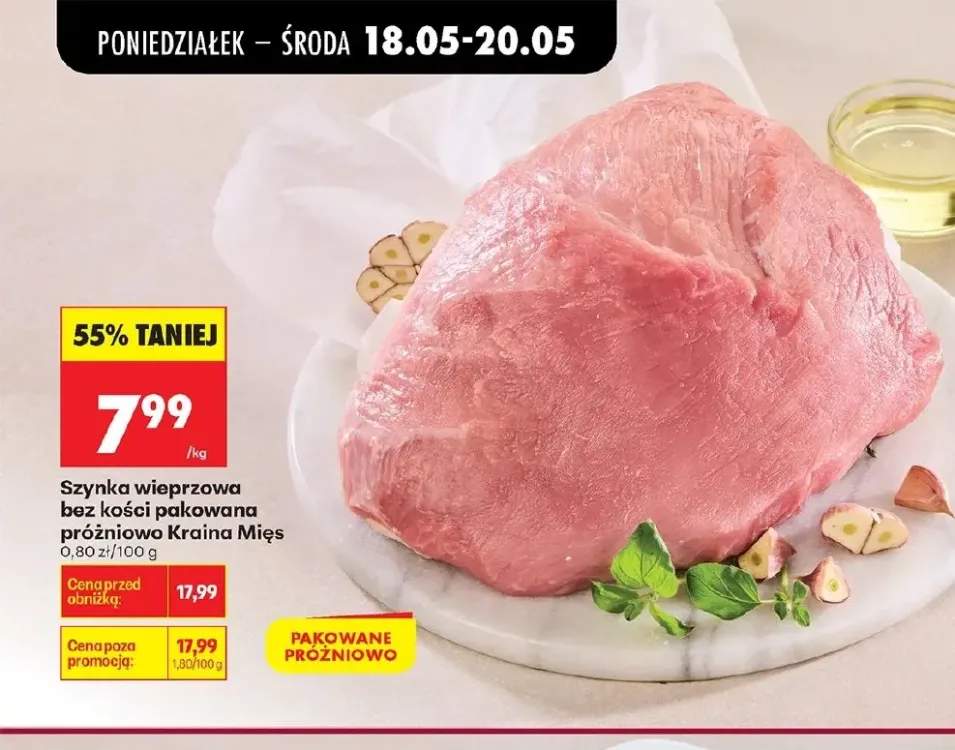 Szynka wieprzowa bez kości pakowana próżniowo Kraina Mięs