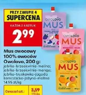 Mus owocowy 100% owoców Owolovo jabłko-brzoskwinia-malina