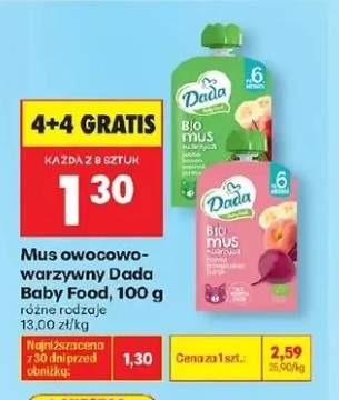Mus owocowo-warzywny Dada Baby Food jabłko banan szpinak jarmuż