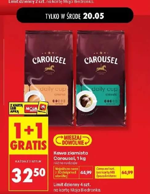 Kawa ziarnista Carousel daily cup crema
