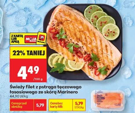 Świeży filet z pstrąga tęczowego łososiowego ze skórą Marinero