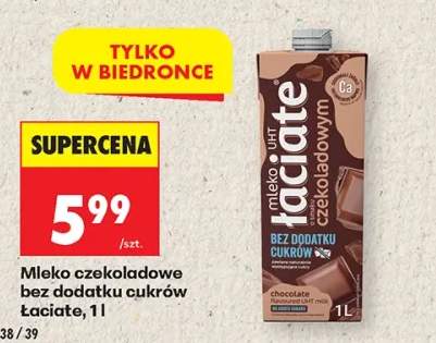 Mleko czekoladowe bez dodatku cukrów Łaciate 1l
