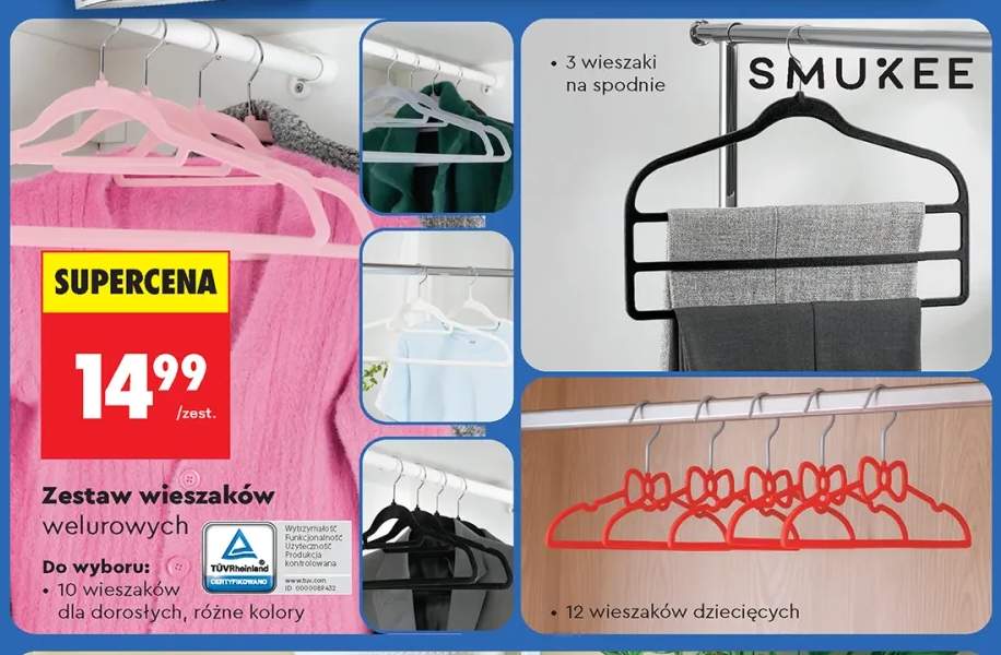 Zestaw wieszaków welurowych