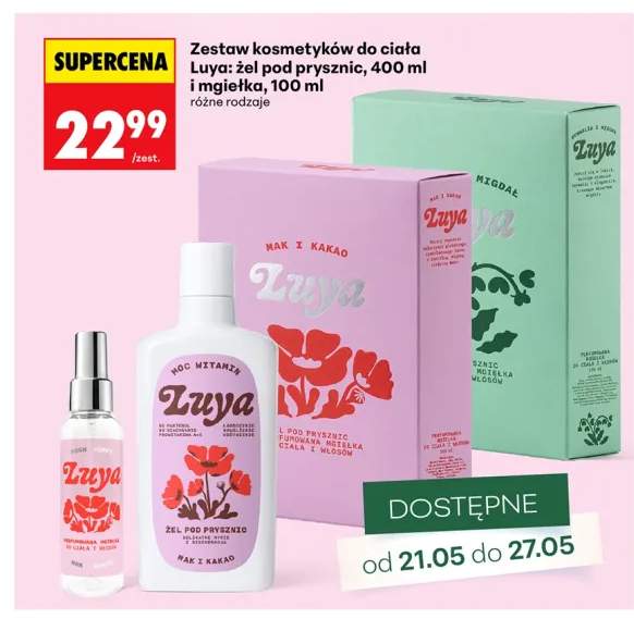 Zestaw kosmetyków do ciała Luya Migdał: żel pod prysznic 400ml i mgiełka 100ml