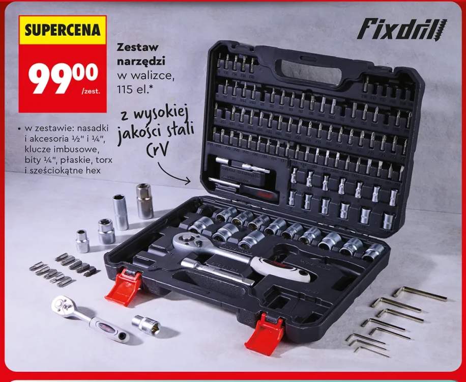Zestaw narzędzi w walizce Fixdrill 115 el.