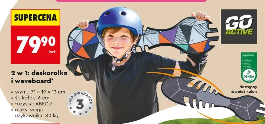 2 w 1: deskorolka i waveboard GO ACTIVE wym.: 71x19x13cm śr. kółek: 6cm łożyska: ABEC 7 maks. waga użytkownika: 80kg