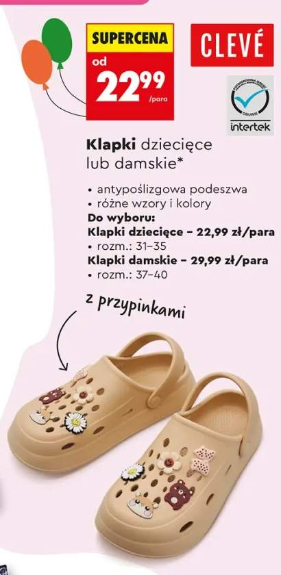 Klapki damskie CLEVÉ antypoślizgowa podeszwa z przypinkami rozm. 37-40