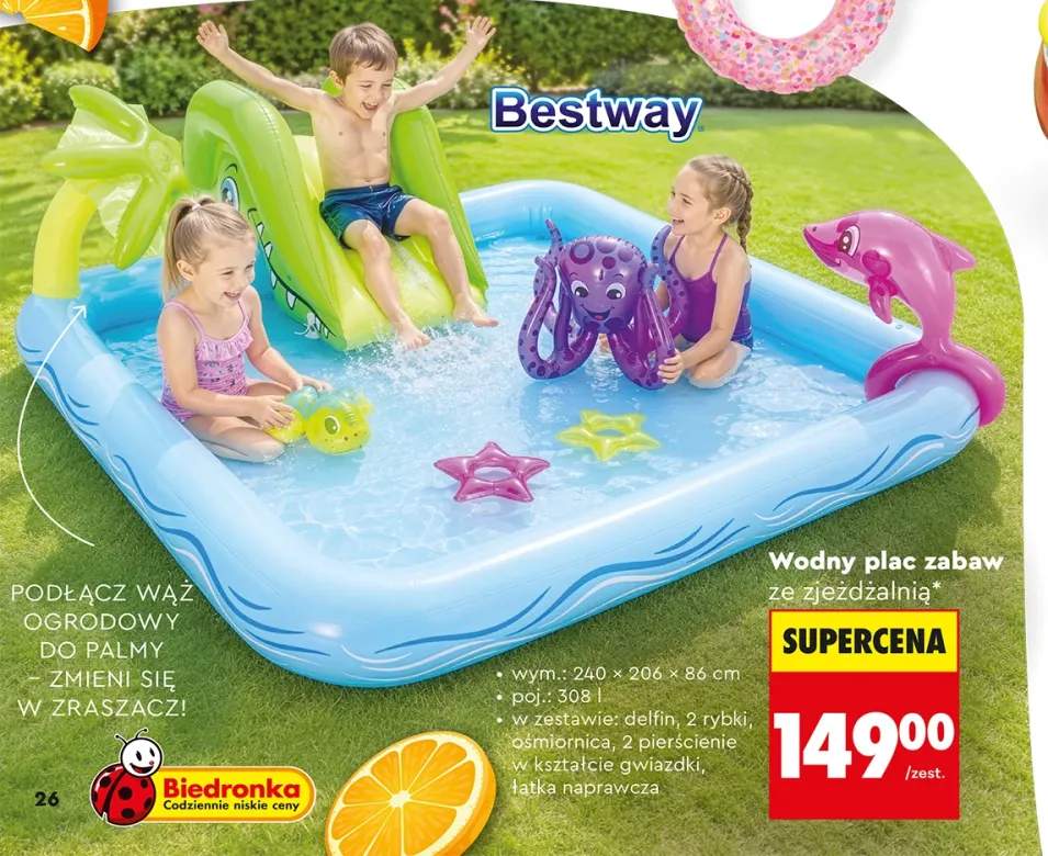 Wodny plac zabaw ze zjeżdżalnią Bestway wym. 240x206x86cm poj. 308l