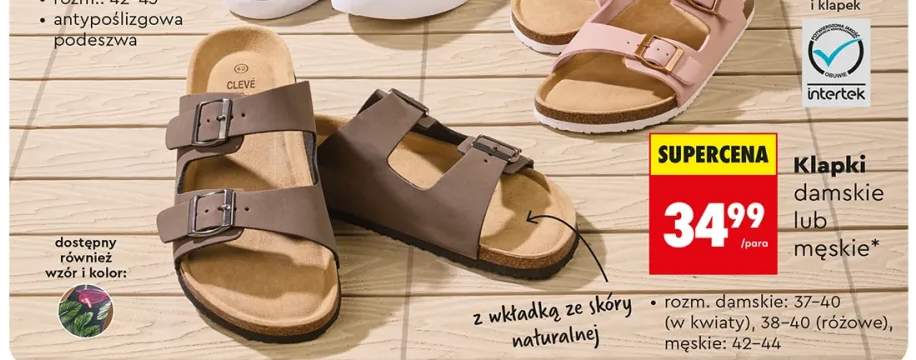 Klapki męskie CLEVÉ z wkładką ze skóry naturalnej męskie: 42-44