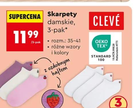 Skarpety damskie CLEVÉ 3-pak rozm.: 35-41 z ozdobnym haftem