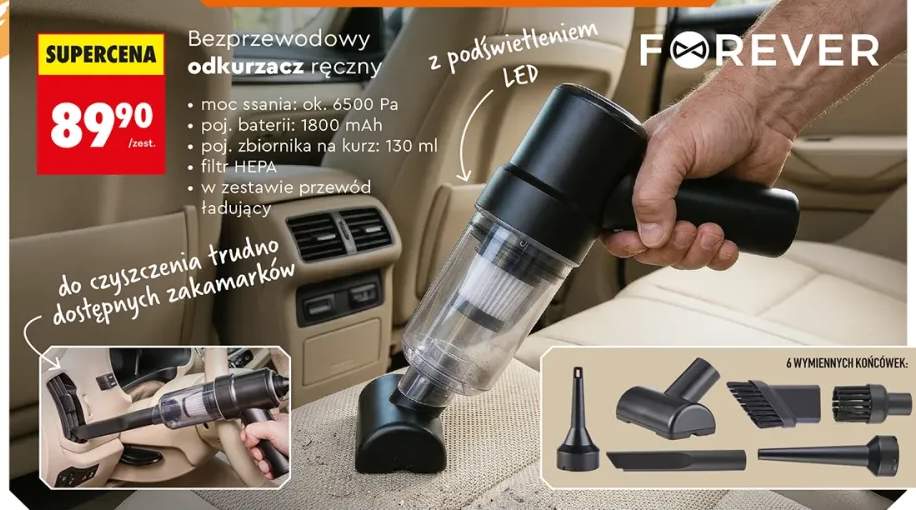 Bezprzewodowy odkurzacz ręczny FOREVER z podświetleniem LED