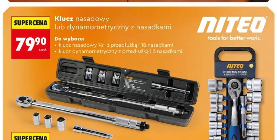 Klucz dynamometryczny z przedłużką i 3 nasadkami NITEO