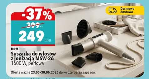 Suszarka do włosów z jonizacją MPM MSW-26 1600W perłowa