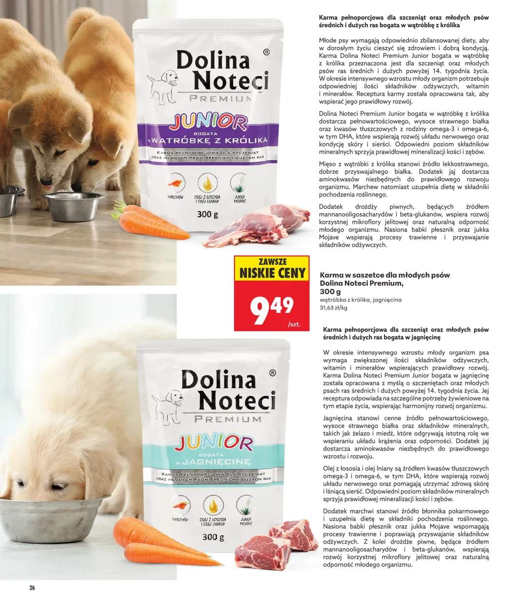 Karma w saszetce dla młodych psów Dolina Noteci Premium Junior jagnięcina