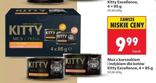 Mus z kurczakiem i indykiem dla kotów Kitty Excellence 4-pak 85g