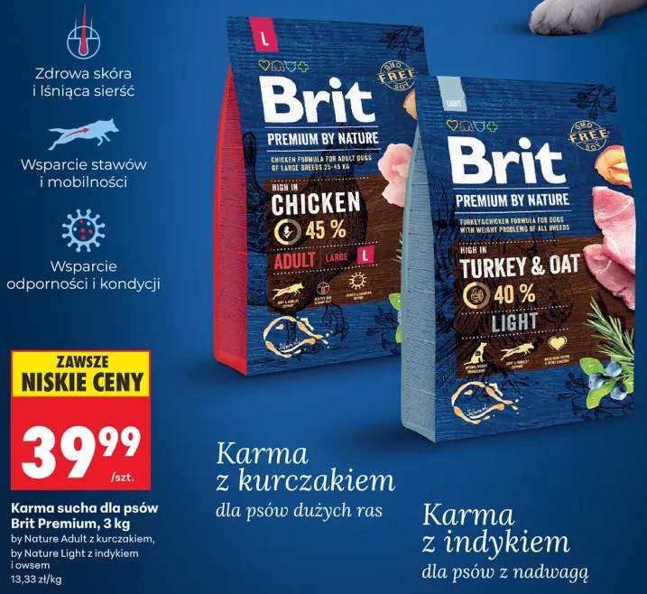 Karma sucha dla psów Brit Premium by Nature Light z indykiem i owsem
