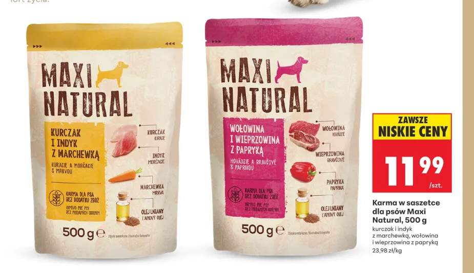 Karma w saszetce dla psów Maxi Natural kurczak i indyk z marchewką