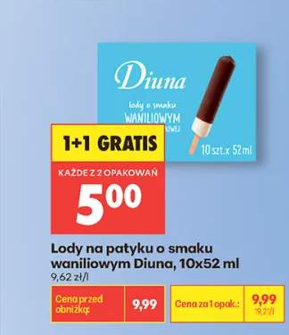 Lody na patyku o smaku waniliowym Diuna 10-pak 52ml