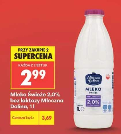 Mleko Świeże 2,0% bez laktozy Mleczna Dolina