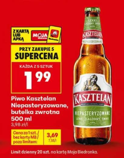 Piwo Kasztelan Niepasteryzowane butelka zwrotna