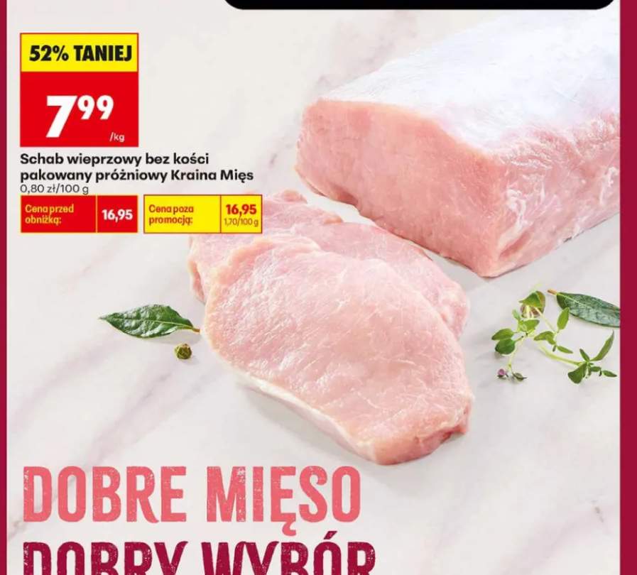 Schab wieprzowy bez kości pakowany próżniowy Kraina Mięs
