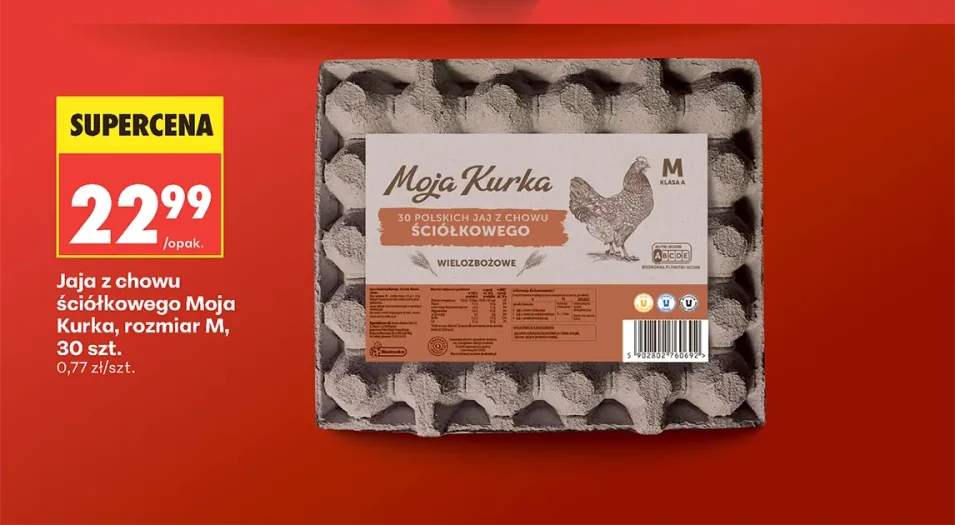 Jaja z chowu ściółkowego Moja Kurka rozmiar M 30-pak