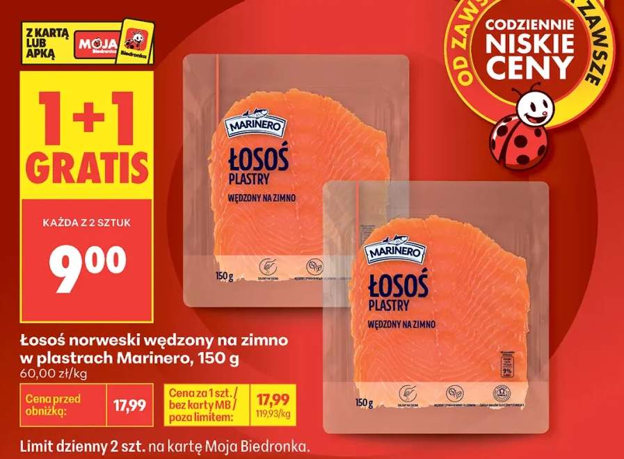Łosoś norweski wędzony na zimno w plastrach Marinero