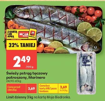 Świeży pstrąg tęczowy patroszony Marinero