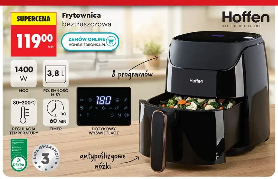 Frytownica beztłuszczowa Hoffen 1400W 3,8l 8 programów
