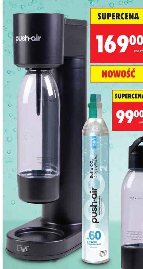 Saturator PushAir z butelką 700ml i nabojem CO2 Dafi