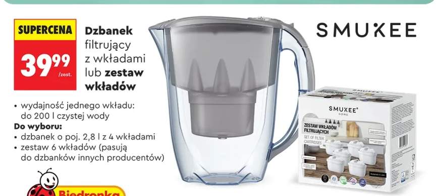 Dzbanek filtrujący 2,8l z 4 wkładami Smukee