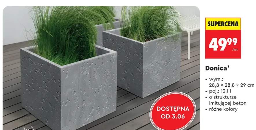 Donica o strukturze imitującej beton wym.: 28,8x28,8x29cm poj.: 13,1l