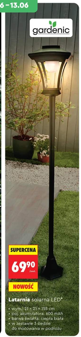 Latarnia solarna LED Gardenic wym. 21x21x155cm