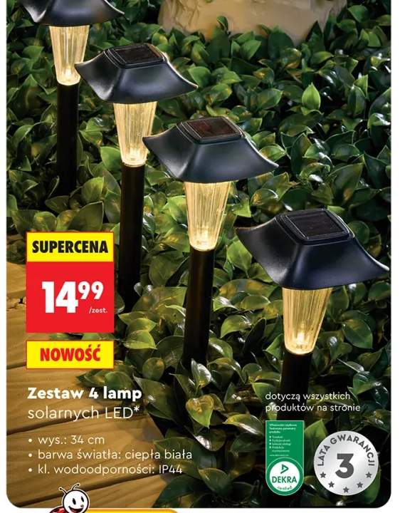 Zestaw 4 lamp solarnych LED wys. 34cm