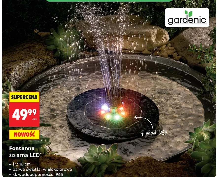 Fontanna solarna LED gardenic śr.: 16cm barwa światła: wielokolorowa kl. wodoodporności: IP65
